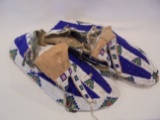 PAIR OF MOCCASINS WITH BEADWORK DESIGNS-SOME DAMAGE-SEE PHOTO'S