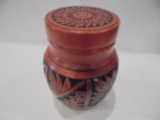 6 1/2 INCH POTTERY JAR WITH LID-BOTTOM SIGNED-SEE PHOTO'S