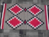 61 BY 33 INCH NAVAJO WEAVING-RED-GREY-BLACK & WHITE - BOLD COLOR & DESIGN