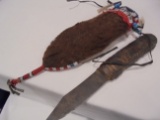 11 INCH KNIFE & BUFFALO HIDE SHEATH WITH BEADWORK DETAILS