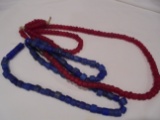 STRINGS OF GLASS BEADS---RED AND BLUE
