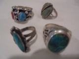 4 STERLING MARKED RINGS-LARGE MANS AND OTHERS