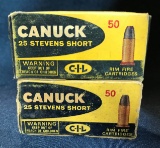 (2) CANUCK .25 STEVENS SHORT RIMFIRE--FULL BOXES