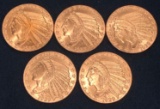 (5) 1 OZ. COPPER ROUNDS -- INDIAN HEAD