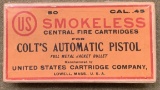 COLTS -SMOKELESS .45 C.F. CARTRIDGES - FULL METAL JACKET - COLT'S AUTOMATIC PISTOL