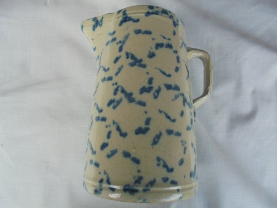 STUNNING BLUE & WHITE SPONGE TYPE MILK PITCHER-WONDERFUL DESIGN AND GREAT STONEWARE