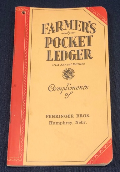 1937-1938 "FEHRINGER BROS. - HUMPHREY, NEBR." JOHN DEERE POCKET LEDGER