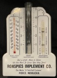 RONSPIES IMPLEMENT CO. NEW OLD STOCK ADVERTISING RAIN GUAGE