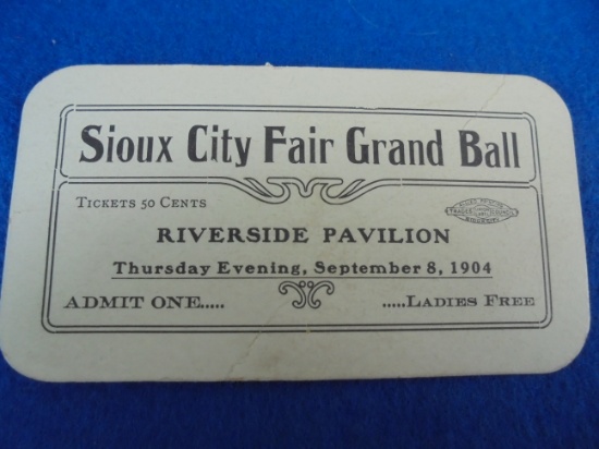 OLD TICKET FOR "SIOUX CITY FAIR GRAND BALL"-SEPT. 8, 1904