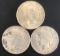 Three US Peace Silver Dollars - 1922 P, D, and S