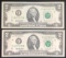 (2) Series 1995 $2.00 Federal Reserve Notes -- Consecutive Serial Numbers