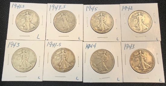 (8) US Walking Liberty Half Dollars - All from the 1940's