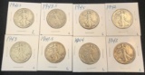 (8) US Walking Liberty Half Dollars - All from the 1940's