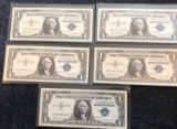 (5) Crisp $1.00 US Silver Certificates -- 1957A & 1957B