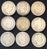 (9) Silver Barber Quarters