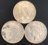 Three US Peace Silver Dollars - 1922 P, D, and S