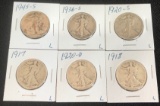 (6) Walking Liberty Half Dollars