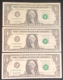 (3) Series 1995 $1.00 Federal Reserve Notes - Consecutive Star Notes