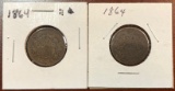 (2) 1864 United States Two Cent Pieces