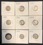 (9) Silver Mercury Dimes