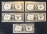 (5) $1.00 US Silver Certificates -- 1957, 1957A,& 1957B