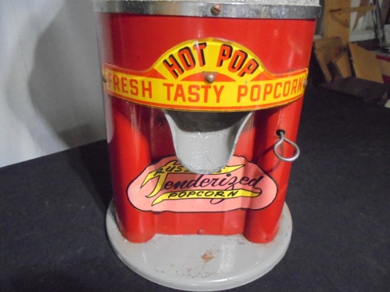 OLD "FRESH POP CORN" MACHINE-31 INCHES TALL AND 14 ACROSS BASE-VERY BRIGHT