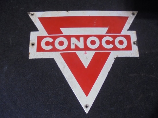 GREAT ORIGINAL "CONOCO" LOGO PORCELAIN SIGN-8 1/2 INCHES ACROSS- FOR GAS PUMP?