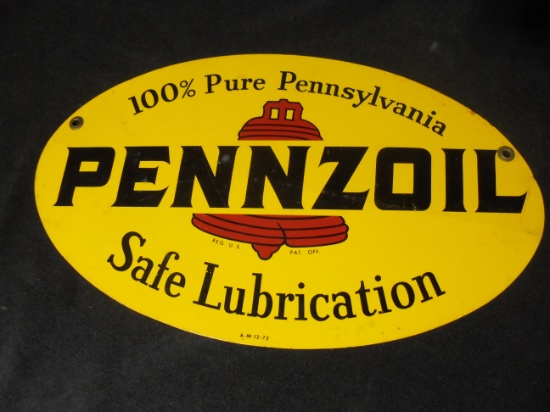 16 1/2 INCH ACROSS "PENNZOIL" ADVERTISING SIGN-TWO SIDED