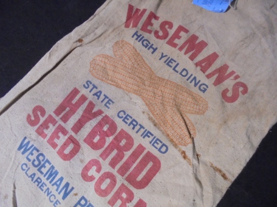 OLD "WESEMAN'S SEED CORN SACK" QUITE GRAPHIC AND BOLD COLOR