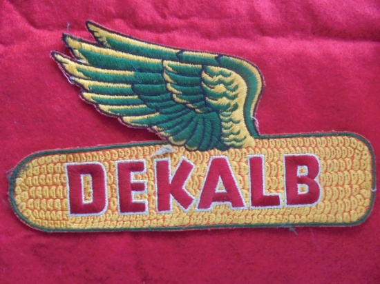 OLD AND CLEAN "DEKALB" FLYING EAR CORN LOGO PATCH-8 3/4 INCHES LONG