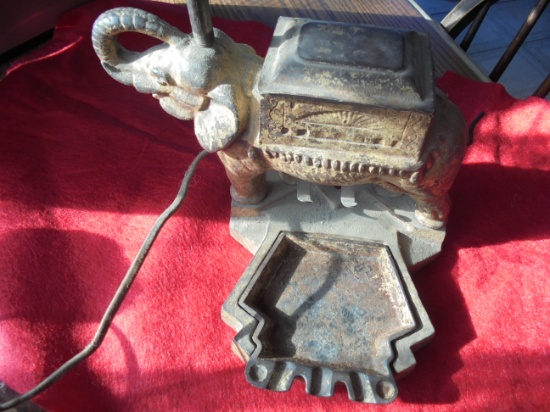 OLD CAST IRON ELEPHANT LAMP--CIGARETTE DISPENCER & ASH TRAY-VERY DIFFERENT