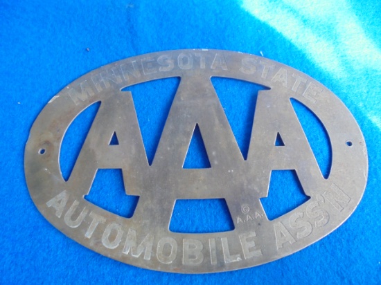 MINNESOTA "A-A-A" AUTOMOBILE RADIATOR BADGE-BRASS AND LARGE AT 5 3/4 INCHES ACROSS
