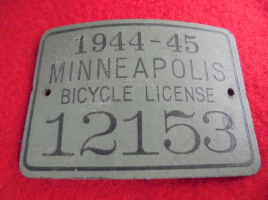 1944-45 MINNEAPOLIS BICYCLE LICENSE NO. "12153"