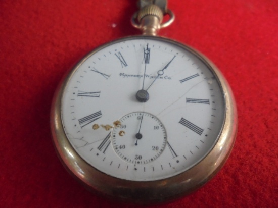 ANTIQUE "HAMPDEN" GOLD COLOR POCKET WATCH-20 YEAR CASE