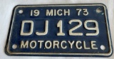 1973 - MICHIGAN MOTORCYCLE LICENSE PLATE