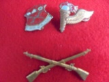 3 OLD MILITARY PINS-ONE CROSSED RIFLE HAT PIN
