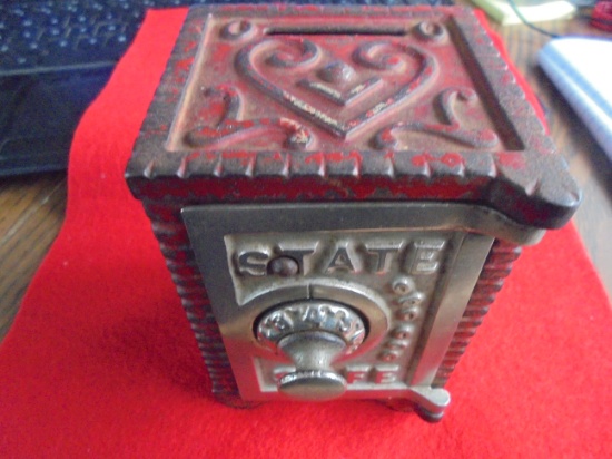 OLD CAST IRON "STATE SAFE" COIN BANK---LOOKS LIKE A LITTLE SAFE
