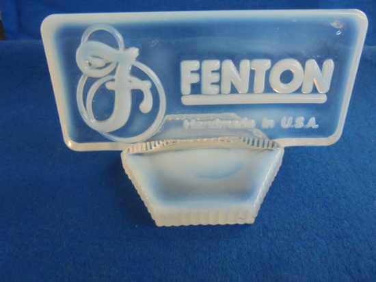 OLD ADVERTISING STORE SHELF SIGN "FENTON"---OPAL GLASS-NICE