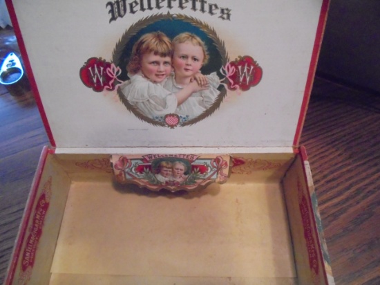 OLD WOOD CIGAR BOX "WELLERETTES"-SAN TELMO CIGAR CO.. DETROIT MICHIGAN