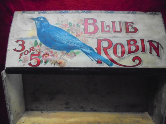 EARLY WOOD CIGAR ADVERTISING BOX- "BLUE BIRD"-QUITE COLORFUL LABEL