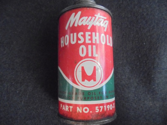 FAIRLY RARE OLD MAYTAG HOUSEHOLD OIL CAN-RED/WHITE/GREEN