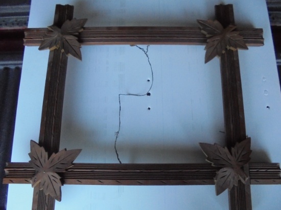 WONDERFUL EARLY WALNUT PICTURE FRAME WITH "LEAF" CORNERS-VERY CLEAN