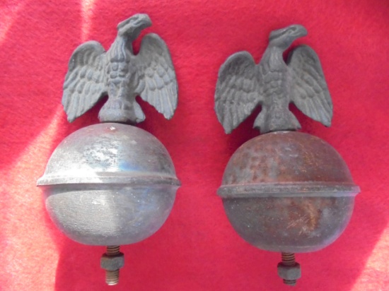 (TWO) ANTIQUE CAST IRON EAGLES ON TOP OF BALL--MAYBE SOME TYPE FINIAL