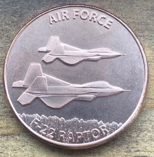 AIR FORCE F-22 RAPTOR - 1 OUNCE .999 FINE COPPER