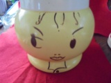 YELLOW & WHITE COOKIE JAR WITH FACE