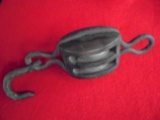ANTIQUE WOOD PULLEY IN VERY SMALL SIZE-WITH HOOK-VERY NEAT