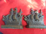 OLD CAST IRON SAILING SHIP BOOKENDS-DECO-WITH BRONZE PLATING