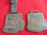 (2) OLD CATERPILLAR ADVERTISING WATCH FOBS-ONE WITH LEATHER