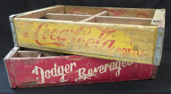 Two Wooden Pop Bottle Crates - Dodger & Coca Cola