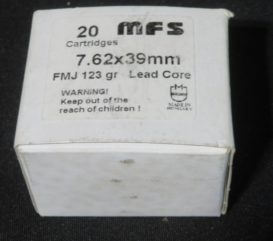 (20) Rounds - 7.62 x 39mm -- FMJ 123Gr. Lead Core
